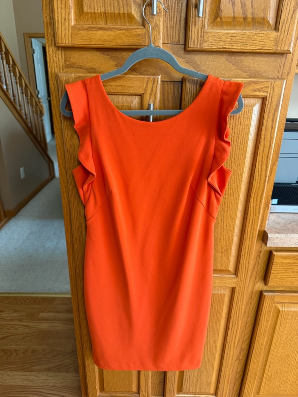 Calvin Klein Bright Orange Ruffle Sleeve Mini Dress